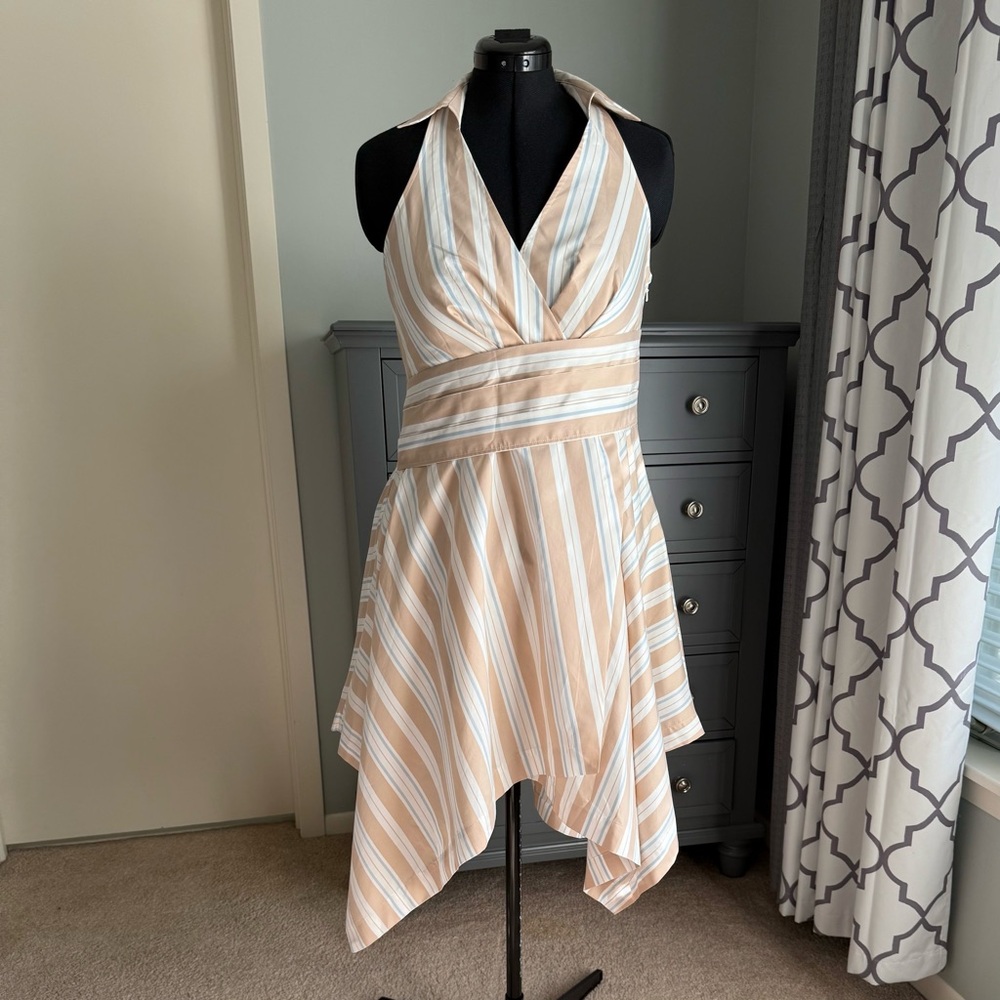 Maeve Anthropologie Halter Dress in Cream and White